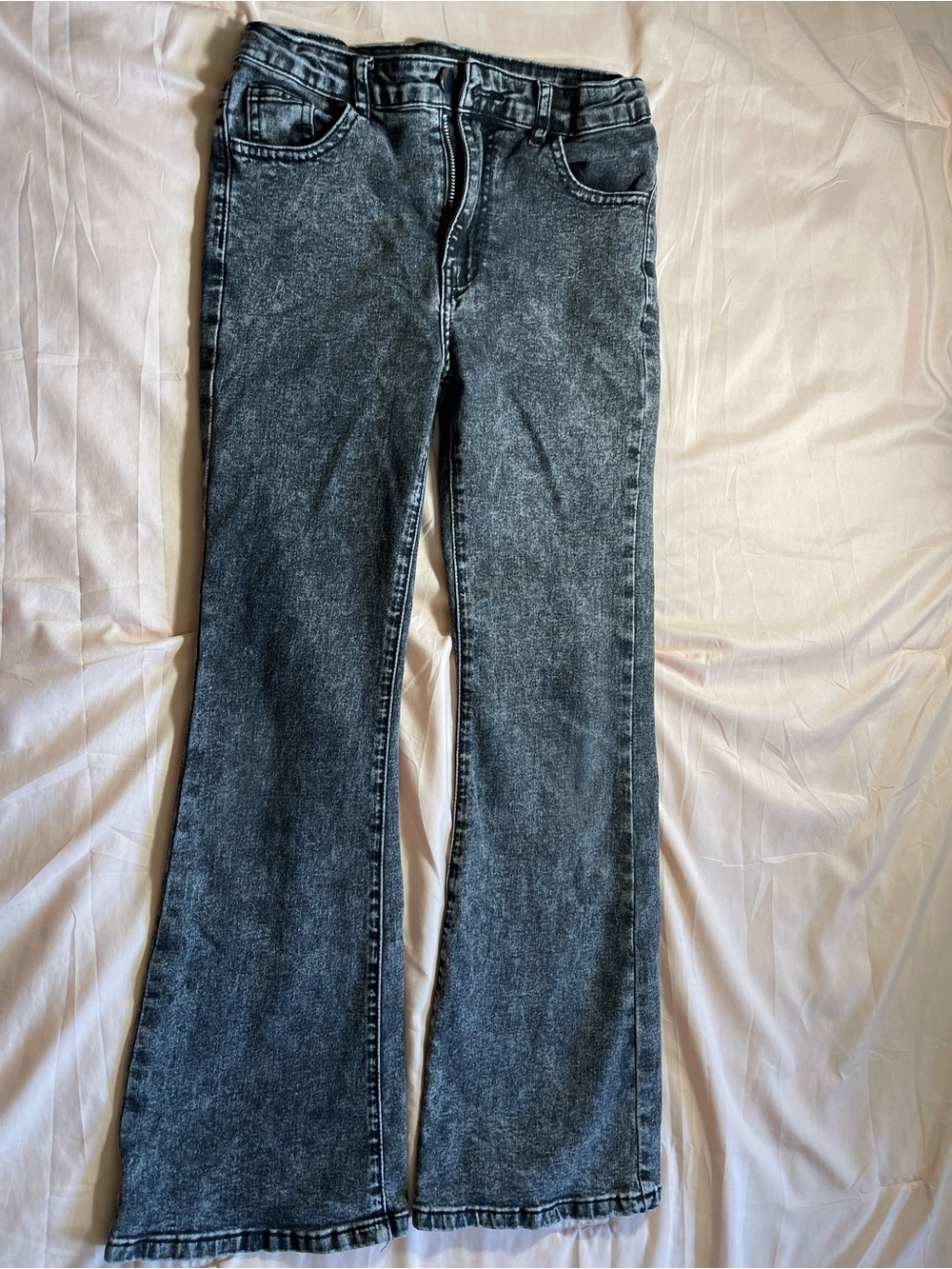 Girl Acid-Wash Flare Jeans - Black
